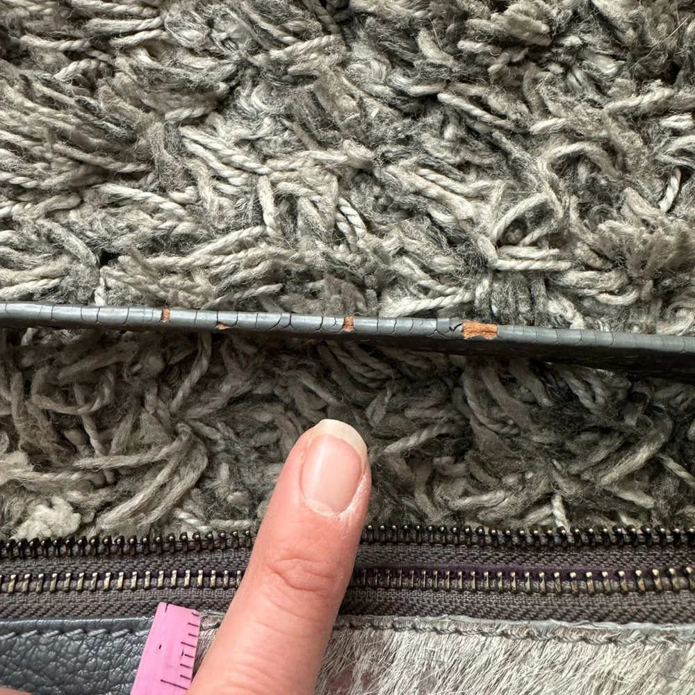 Bella by Sharif Gray Leather Hobo Bag with Cowhide Detail - Picture 13 of 14